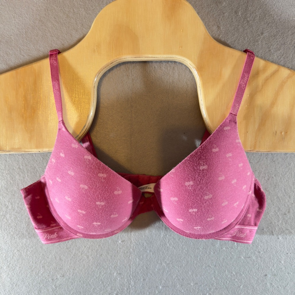 588 | Victoria's Secret PINK Cherry Print Wear Everywhere Push Up Bra Pink 34B